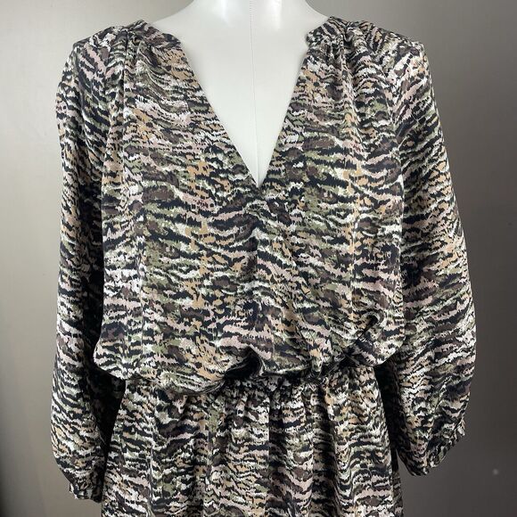 Joie Size Small Silk Classic Vneck Mini Dress Abstract Animal Print Boho - Picture 2 of 9